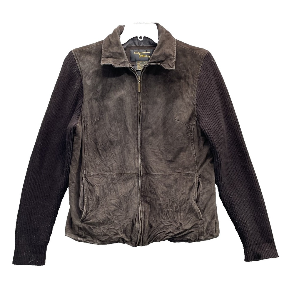 Fabio Suede Leather Jacket Women XL Knit Sleeve Boho Academia Western Whimsigoth